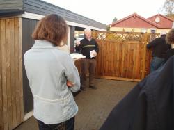 my speech before officially opening the workshop. you can just see the scissors on the pillow.